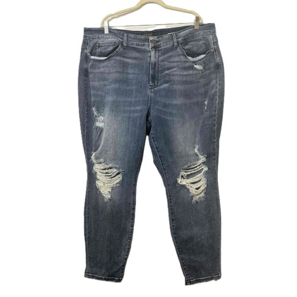 Judy Blue Womens Size 24W Navy Boyfriend Fit Distressed Faded Jeans